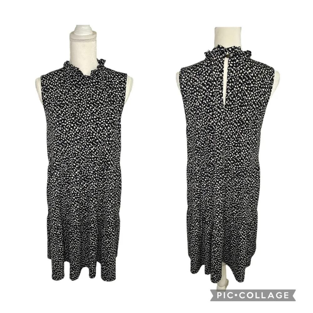 Rielle Ruffle Mock Neck Mini Tent Black Grey White Party Dress Size XL - NWT